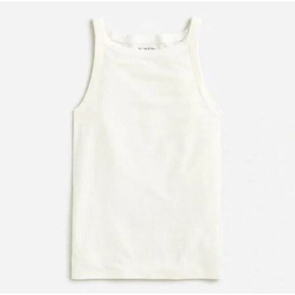 J. Crew Women's Stretch Linen Blend High-Neck Tank Top CA502 Ivory Size L NWT - Picture 1 of 2